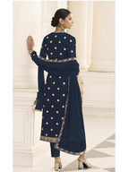 Myra Navy Blue Jacket style Heavy Embroidered Suit | Grab2Buy