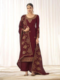 Myra Maroon Georgette Embroidered Palazzo Suit | Grab2Buy
