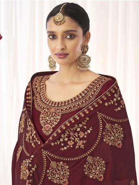 Myra Maroon Georgette Embroidered Palazzo Suit | Grab2Buy