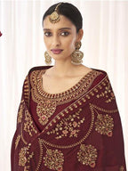 Myra Maroon Georgette Embroidered Palazzo Suit | Grab2Buy