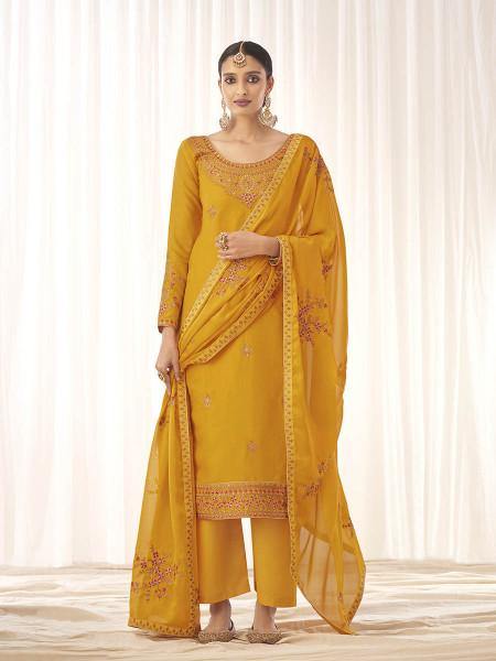 Myra Yellow Georgette Embroidered Palazzo Suit | Grab2Buy