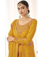 Myra Yellow Georgette Embroidered Palazzo Suit | Grab2Buy