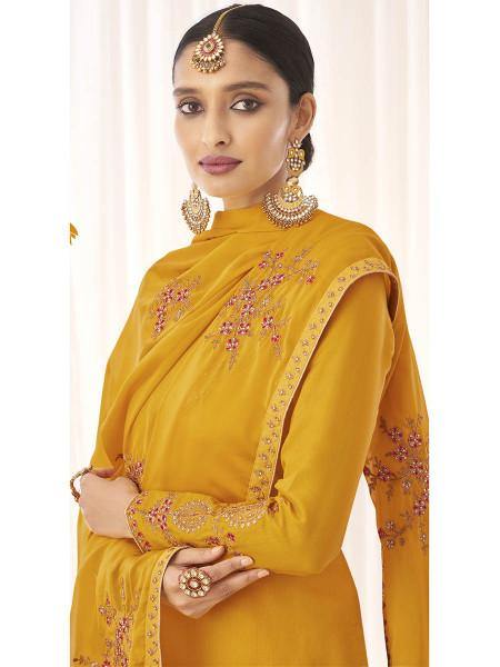 Myra Yellow Georgette Embroidered Palazzo Suit | Grab2Buy