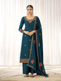 Myra Blue Georgette Embroidered Palazzo Suit | Grab2Buy