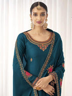 Myra Blue Georgette Embroidered Palazzo Suit | Grab2Buy