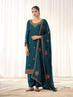 Myra Blue Georgette Embroidered Palazzo Suit | Grab2Buy
