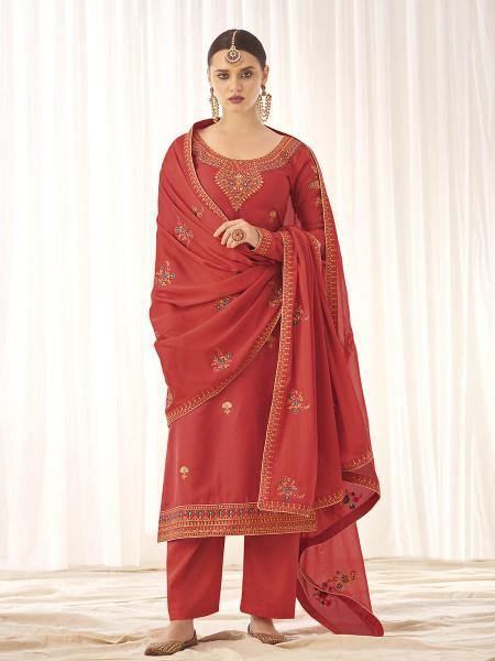 Myra Orange Georgette Embroidered Palazzo Suit | Grab2Buy