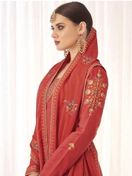 Myra Orange Georgette Embroidered Palazzo Suit | Grab2Buy