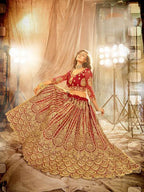 Myra Red Heavy Embroidered Net Lehenga | Grab2Buy