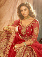Myra Red Heavy Embroidered Net Lehenga | Grab2Buy
