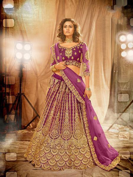 Myra Wine Heavy Embroidered Net Lehenga | Grab2Buy