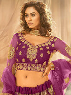 Myra Wine Heavy Embroidered Net Lehenga | Grab2Buy