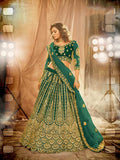 Myra Rama Green Heavy Embroidered Net Lehenga | Grab2Buy