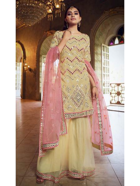 Myra Beige Heavy Embroidered Gharara Suit | Grab2Buy