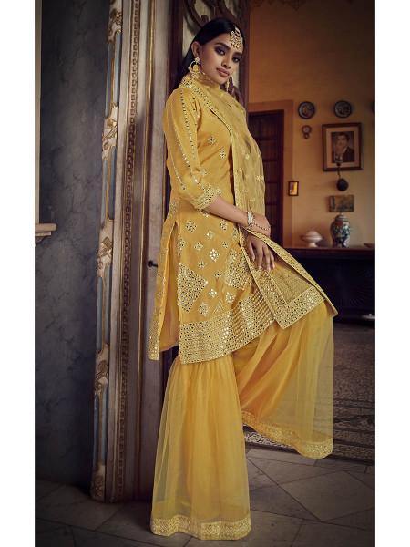 Myra Mustard Yellow Heavy Embroidered Gharara Suit | Grab2Buy