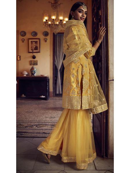 Myra Mustard Yellow Heavy Embroidered Gharara Suit | Grab2Buy