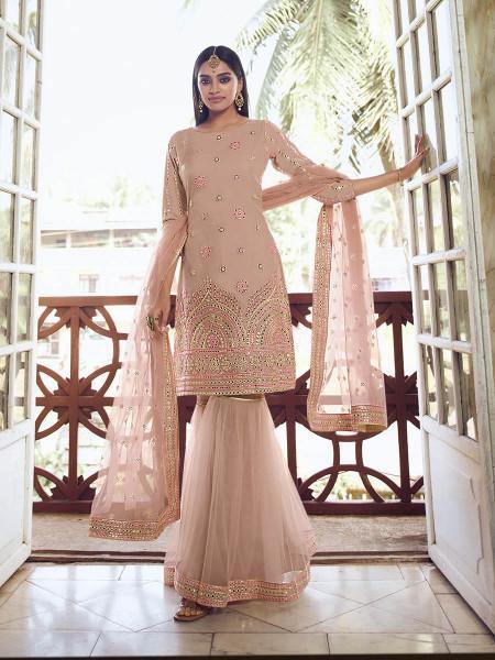 Myra Light Peach Heavy Embroidered Gharara Suit | Grab2Buy