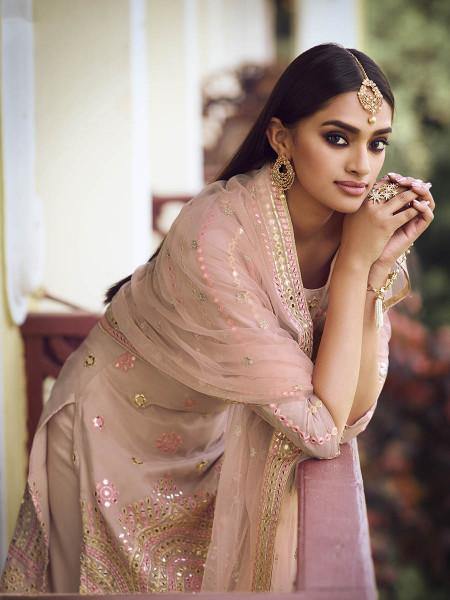 Myra Light Peach Heavy Embroidered Gharara Suit | Grab2Buy
