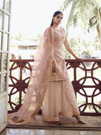 Myra Light Peach Heavy Embroidered Gharara Suit | Grab2Buy