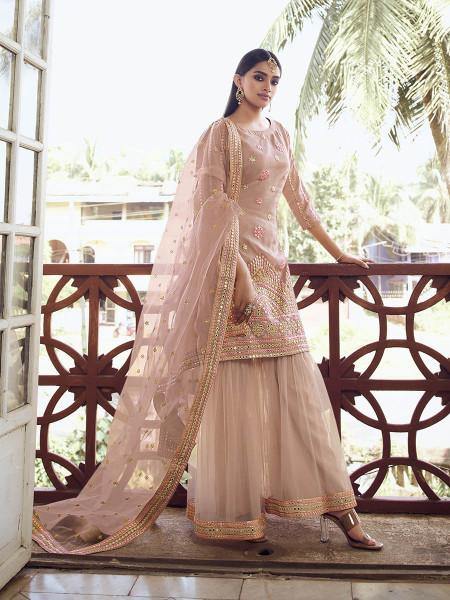Myra Light Peach Heavy Embroidered Gharara Suit | Grab2Buy