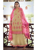 Myra Beige and Pink Heavy Embroidered Gharara Suit | Grab2Buy
