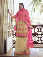 Myra Beige and Pink Heavy Embroidered Gharara Suit | Grab2Buy