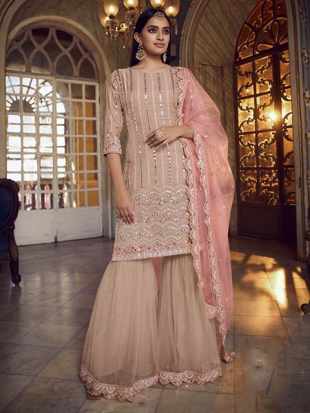 Myra Peach Heavy Embroidered Gharara Suit | Grab2Buy