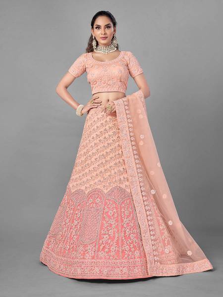 Myra Peach Heavy Embroidered Soft Net Bridal Beautiful Lehenga | Grab2Buy