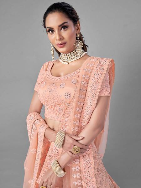 Myra Peach Heavy Embroidered Soft Net Bridal Beautiful Lehenga | Grab2Buy