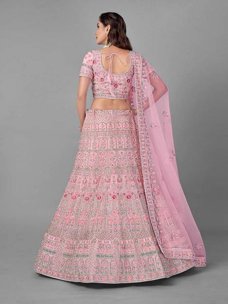 Myra Traditional Bridal Lehenga in Pink Heavy Embroidered Soft Net | Grab2Buy