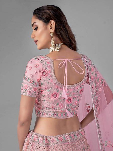 Myra Traditional Bridal Lehenga in Pink Heavy Embroidered Soft Net | Grab2Buy