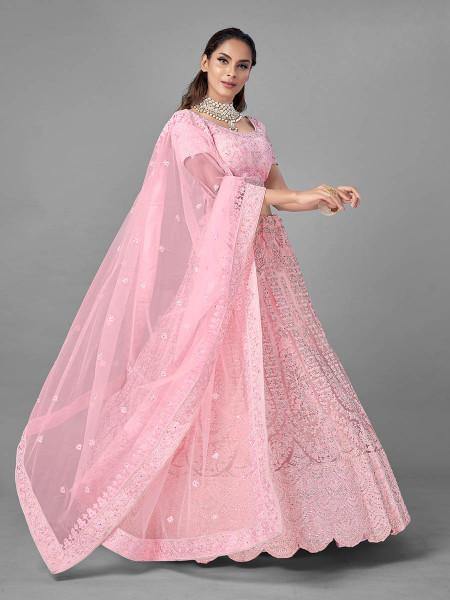 Myra Traditional Pink Heavy Embroidered Soft Net Bridal Lehenga | Grab2Buy