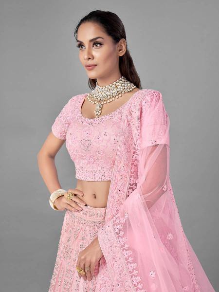 Myra Traditional Pink Heavy Embroidered Soft Net Bridal Lehenga | Grab2Buy