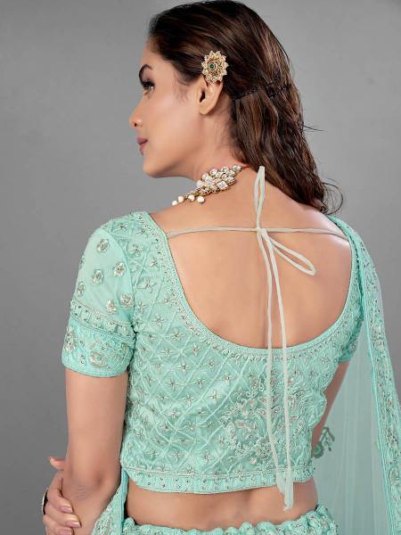 Myra Sea Green Heavy Embroidered Soft Net Bridal Lehenga | Grab2Buy