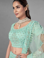 Myra Sea Green Heavy Embroidered Soft Net Bridal Lehenga | Grab2Buy