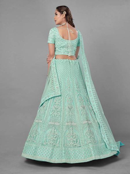 Myra Sea Green Heavy Embroidered Soft Net Bridal Lehenga | Grab2Buy
