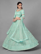 Myra Sea Green Heavy Embroidered Soft Net Bridal Lehenga | Grab2Buy