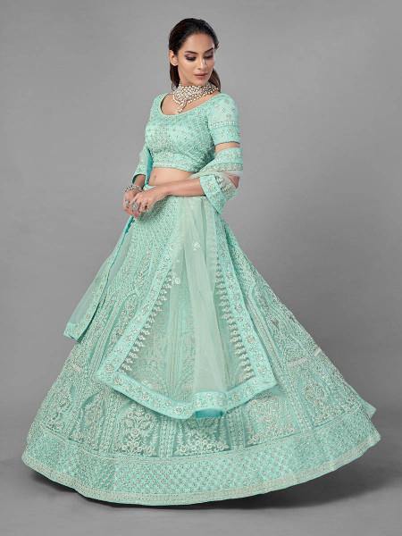 Myra Sea Green Heavy Embroidered Soft Net Bridal Lehenga | Grab2Buy
