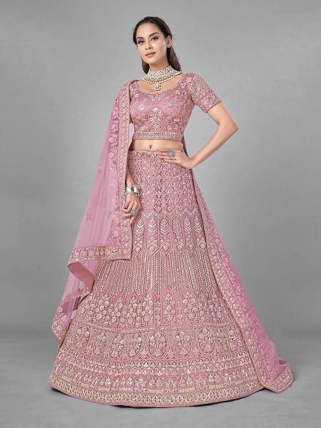 Myra Bridal Lehenga in Pink Heavy Embroidered Soft Net | Grab2Buy
