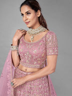 Myra Bridal Lehenga in Pink Heavy Embroidered Soft Net | Grab2Buy