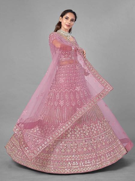 Myra Bridal Lehenga in Pink Heavy Embroidered Soft Net | Grab2Buy