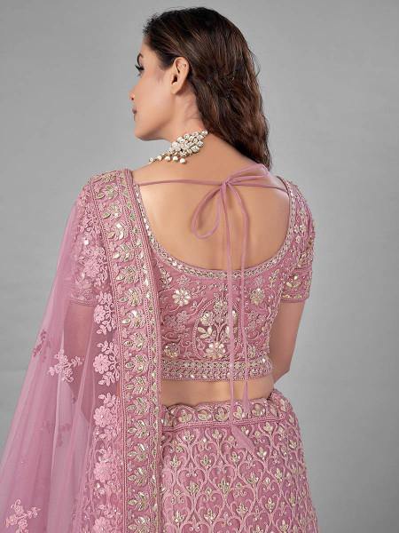 Myra Bridal Lehenga in Pink Heavy Embroidered Soft Net | Grab2Buy