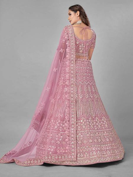Myra Bridal Lehenga in Pink Heavy Embroidered Soft Net | Grab2Buy