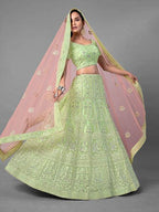 Myra Beautiful Pista Heavy Embroidered Soft Net Traditional Bridal Lehenga | Grab2Buy