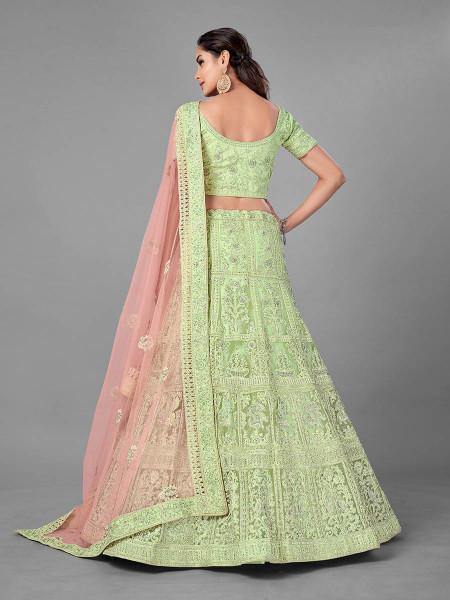 Myra Beautiful Pista Heavy Embroidered Soft Net Traditional Bridal Lehenga | Grab2Buy