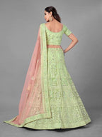 Myra Beautiful Pista Heavy Embroidered Soft Net Traditional Bridal Lehenga | Grab2Buy