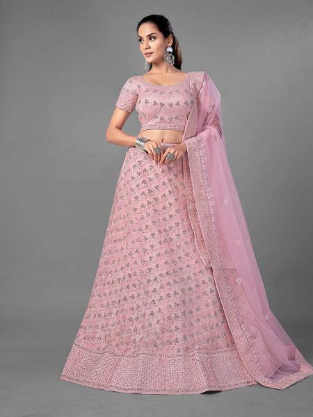 Myra Pink Heavy Embroidered Soft Net Bridal Beautiful Lehenga | Grab2Buy