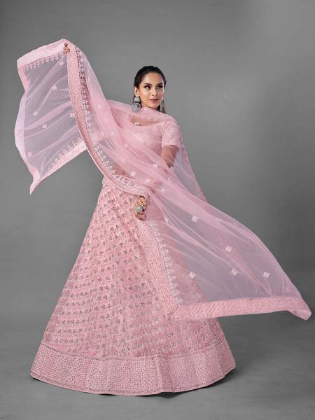 Myra Pink Heavy Embroidered Soft Net Bridal Beautiful Lehenga | Grab2Buy