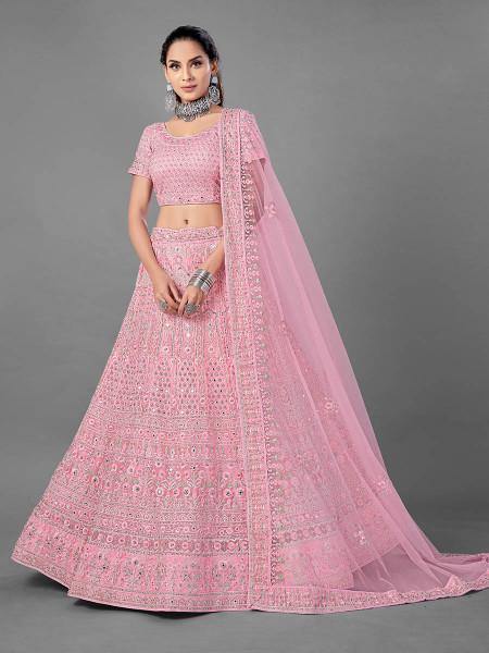 Myra Fashion Pink Heavy Embroidered Soft Net Bridal Lehenga | Grab2Buy