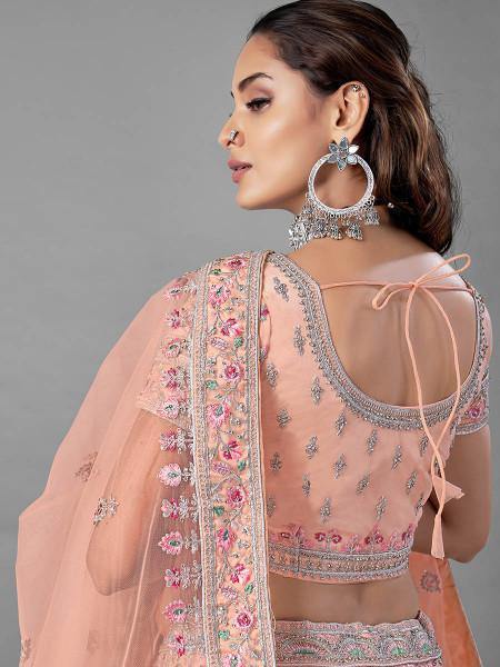 Myra Peach Heavy Embroidered Soft Net Bridal Lehenga For Women | Grab2Buy